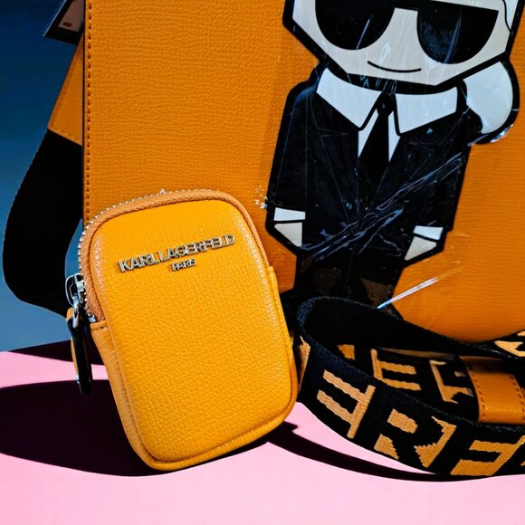 Karl Lagerfeld Paris Maybelle Satchel with Coin Pouch Orange NWT - Picture 5 of 11
